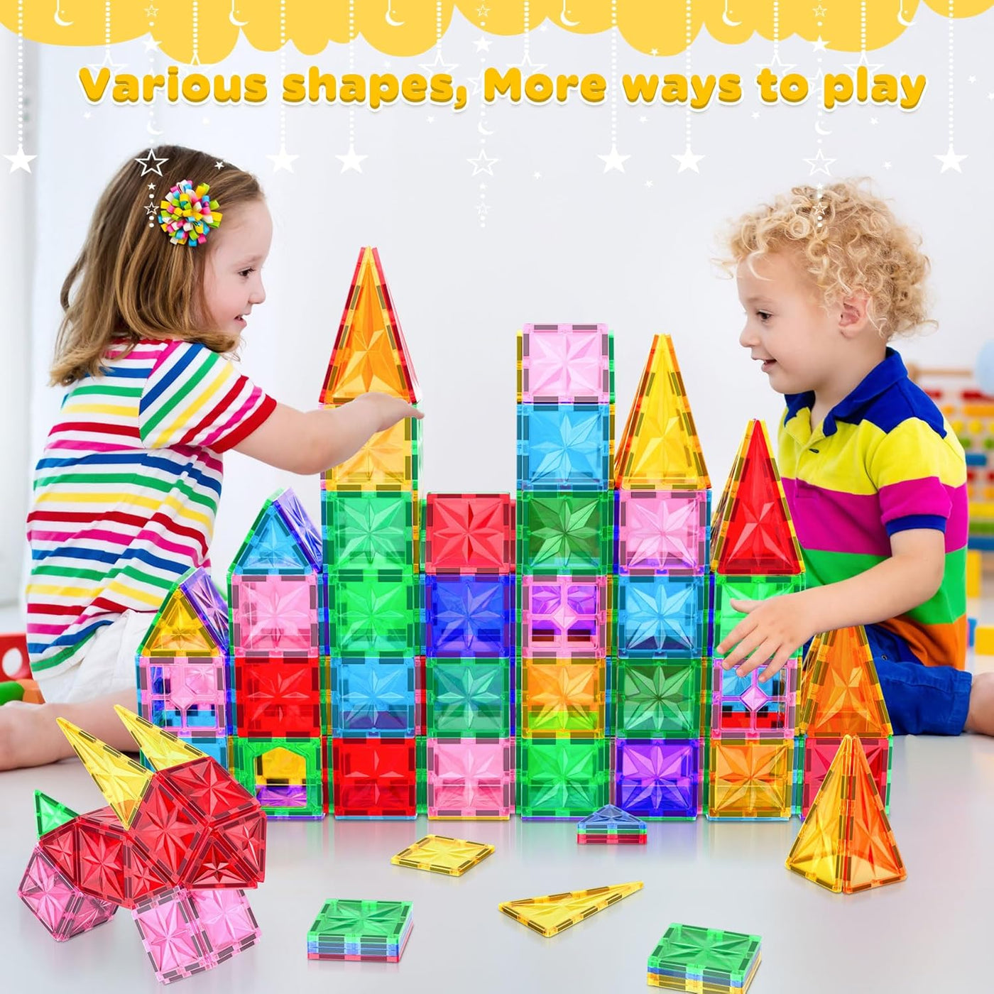 Theroflex© Magnetic Building Tiles - 64 Pcs or 142 Pcs - STEM Blocks