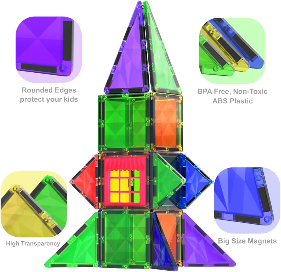 Theroflex© Magnetic Building Tiles - 64 Pcs or 142 Pcs - STEM Blocks