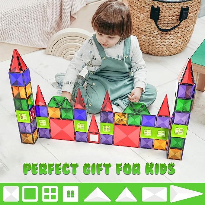 Theroflex© Magnetic Building Tiles - 64 Pcs or 142 Pcs - STEM Blocks