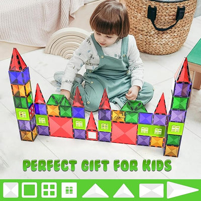 Theroflex© Magnetic Building Tiles - 64 Pcs or 142 Pcs - STEM Blocks