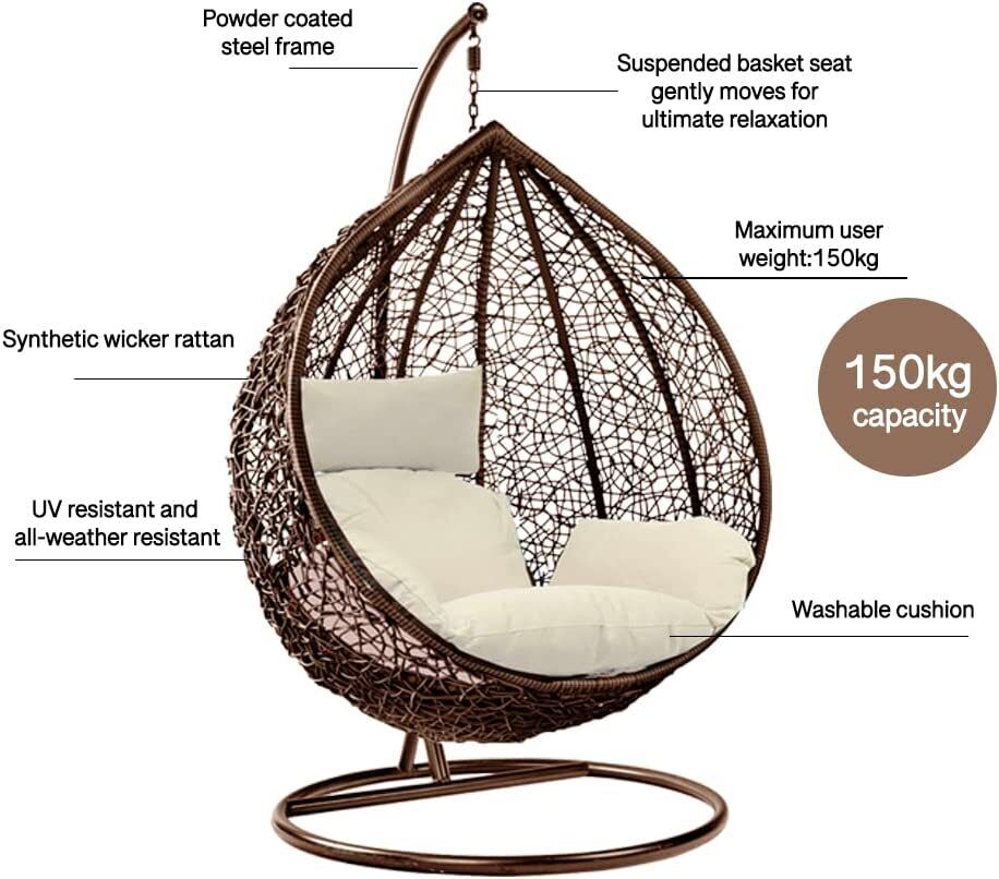 Theroflex© Luxury Rattan Swing Egg Chair with Premium Cushions